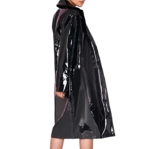 House of CB Womens Maniri Black Patent Vinyl Trench Coat Jacket Size Small S - Picture 3 of 12